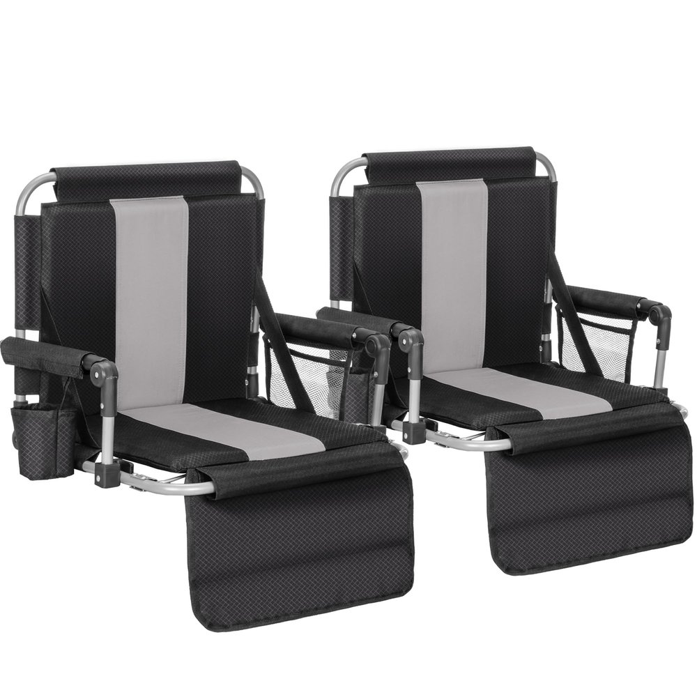 ALPHA CAMP 2 Packs Stadium Seat Chair for Bleachers with Back & Arm Rest, Black Grey
