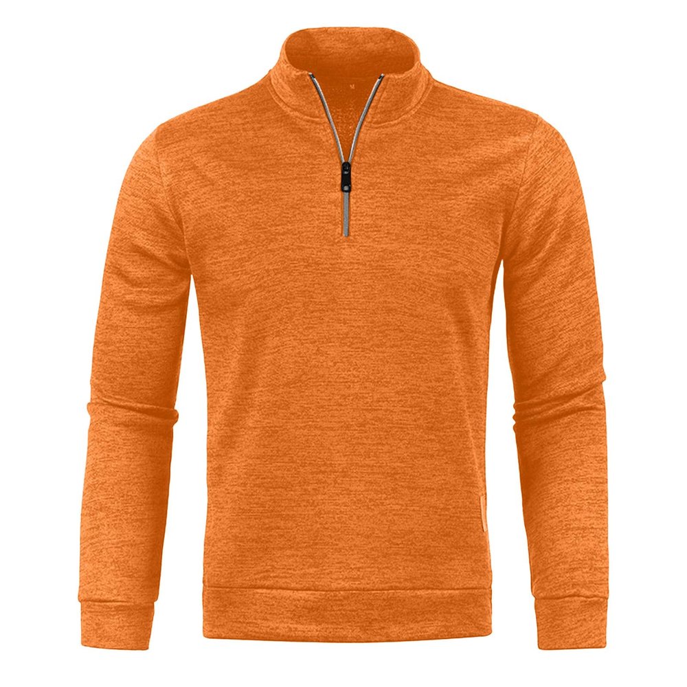 Men's Long-Sleeve Soft Touch Quarter-Zip Sweater Lightweight Casual Slim Fit Pullover Solid Mock Neck Polo Sweaters D-Orange