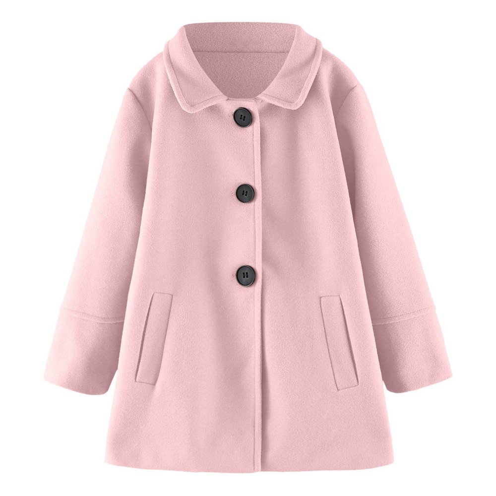 Baby Kids Girls Classic Wool Blend Coat Winter Warm Single Breasted Trench Coat Outwear (Pink, 5-6 Years)
