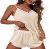 Ekouaer Womens Pajama Sets Soft Lingerie Sleepwear 2 Piece Cami Shorts Set V Neck Pj Lace Nightwear Beige XX-Large view 1