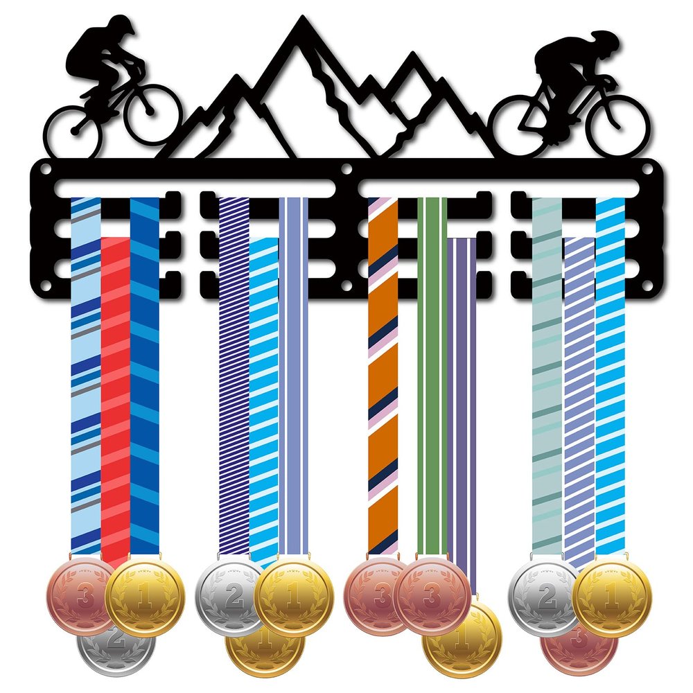 CREATCABIN Medal Hanger Display Medal Holder Rack Mountain Bike Sports Metal Hanging Awards Iron Small Mount Decor for Wall Home Race Running Swimming Soccer Football Medalist Black 11.4 x 5.1 Inch