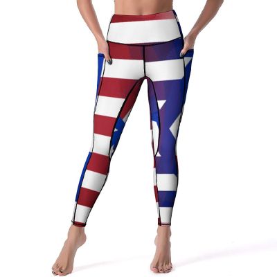 American Israel Flag Women's Yoga Pants High Waisted Workout Leggings Stretch Athletic Gym Print Long Pants M