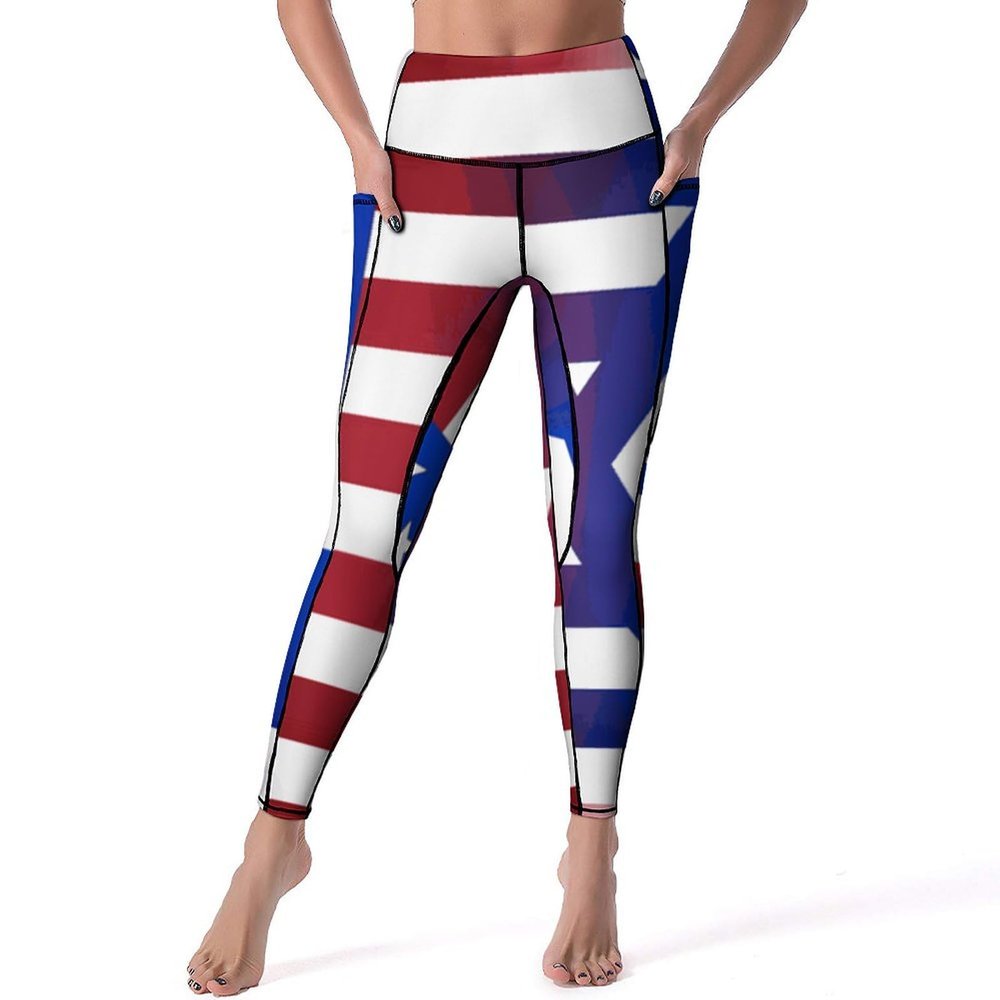 American Israel Flag Women's Yoga Pants High Waisted Workout Leggings Stretch Athletic Gym Print Long Pants M