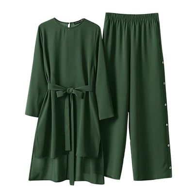 Abaya Kaftans for Women Modern Elegant Dubai Caftan Arabic Party Wear Beach Kaftan Dress Top Wide Leg Pants Prayer Clothes For Muslim Women Muslim Clothes Eid Ramadan Outfit Dark Green C 2XL