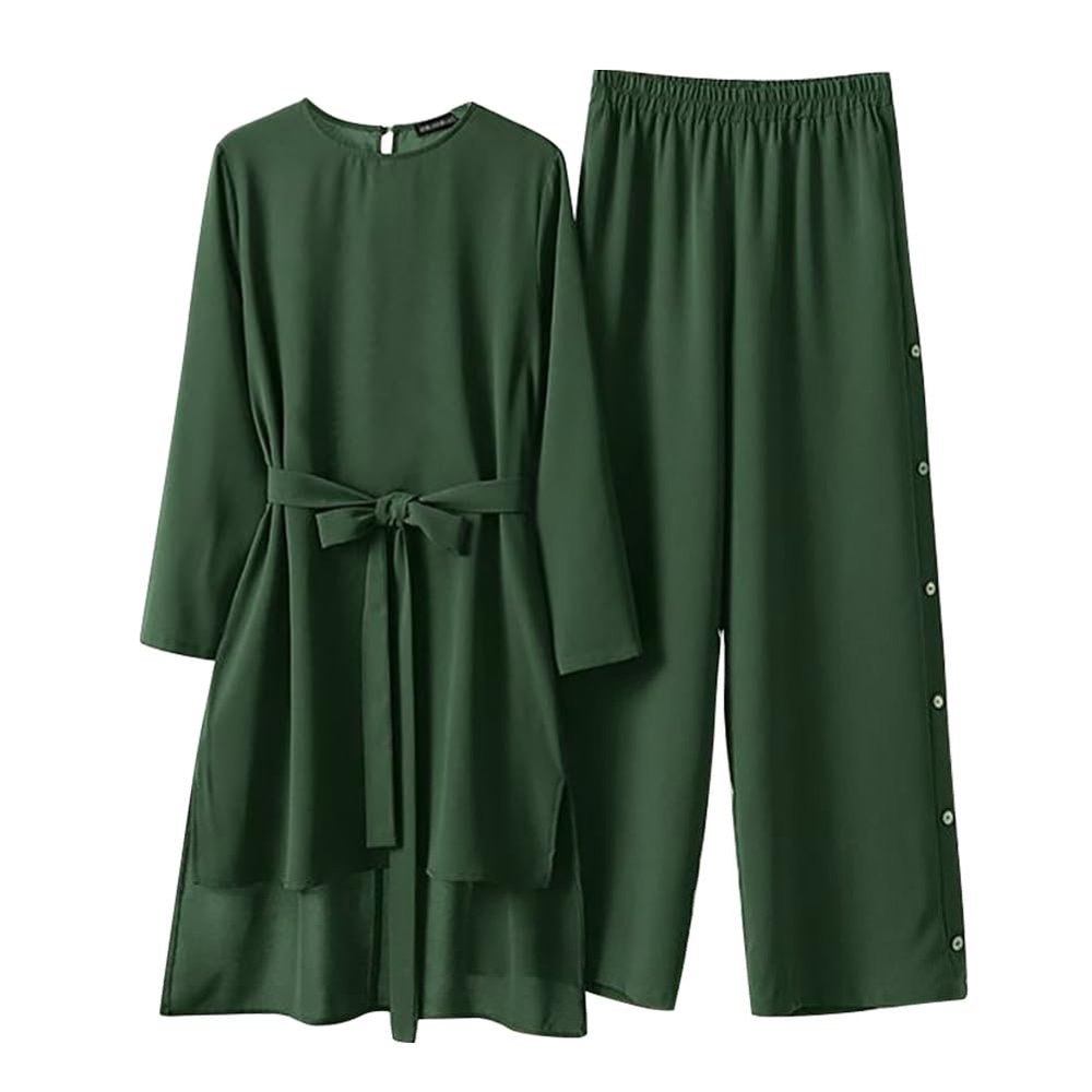 Abaya Kaftans for Women Modern Elegant Dubai Caftan Arabic Party Wear Beach Kaftan Dress Top Wide Leg Pants Prayer Clothes For Muslim Women Muslim Clothes Eid Ramadan Outfit Dark Green C 2XL