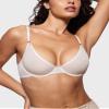 INLYRIC Women's Cosnufy Sheer Balconette Bra Demi Unlined Plunge Mesh See Through Sexy Bras Underwire Coconut White 40B view 3
