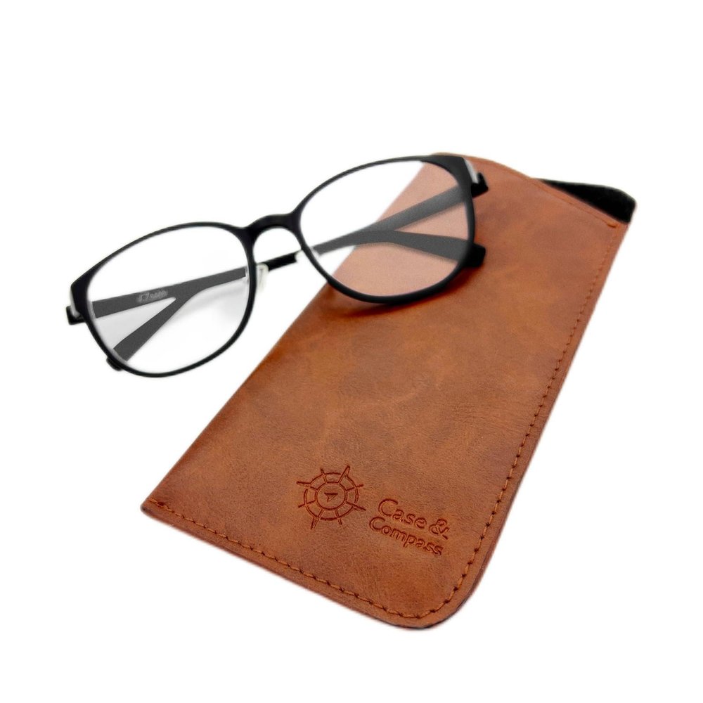 Case & Compass" Premium Vegan Leather Eyeglass and Sunglasses Case Sleeve - Slim, Travel-Friendly and Protective for Women Men