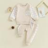 Shejingb Toddler Baby Boy Fall Winter Clothes Color Block Long Sleeve Sweatshirt Top Hippie Jogger Pants Set Casual Outfits (Apricot, 18-24 Months) view 2