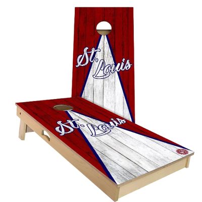 Skip's Garage St. Louis Triangle Themed Cornhole Set - All-Weather 2x4 (Weather Bags) - Include Hole + Edge Lights