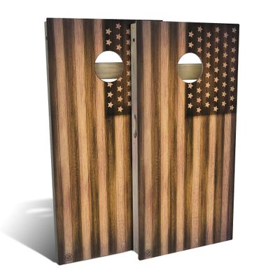 Skip's Garage Burnt Wood American Flag Cornhole Set - Backyard 2x4 (Corn Bags) - NO Accessories