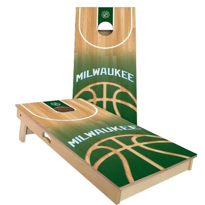 Skip's Garage Milwaukee Themed Cornhole Set - Backyard 2x4 (Weather Bags) - Include Hole Lights