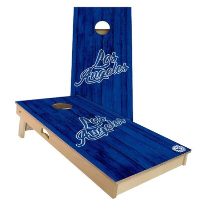 Skip's Garage Los Angeles Vintage Themed #2 Baseball Cornhole Set - Premium 2x4 (Corn Bags) - Include Hole + Edge Lights