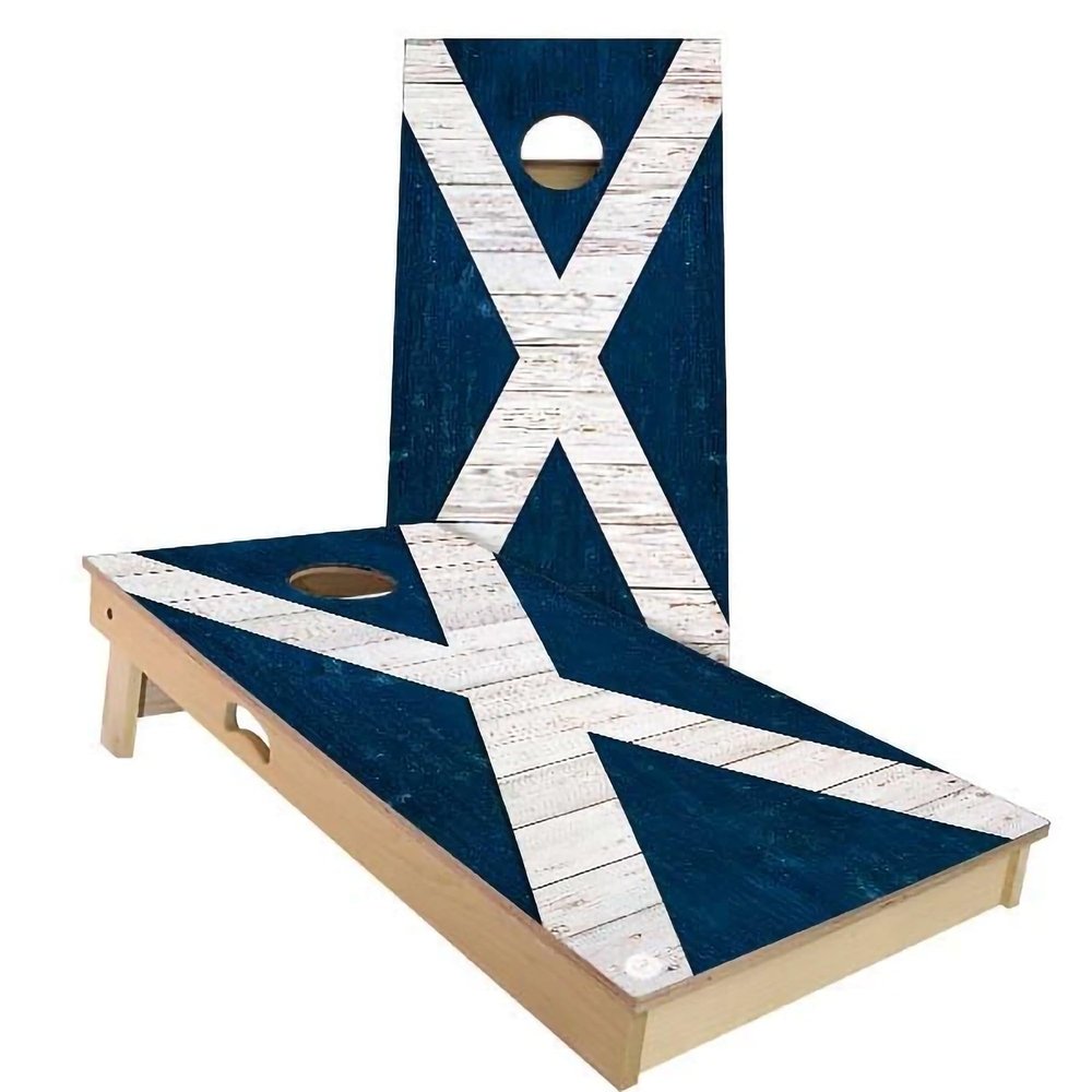 Skip's Garage Scotland Flag Cornhole Set - All-Weather 2x4 (Weather Bags) - Include Case + Hole + Edge
