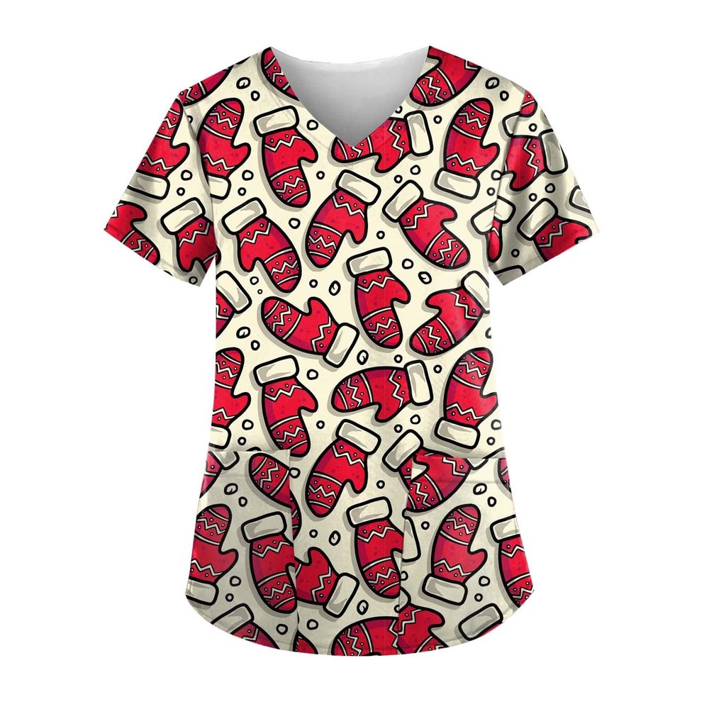 Nightmare Before Christmas Scrub Uniforms Women Cute Xmas Print Holiday Medical Tops Shirt Nurse Workwear