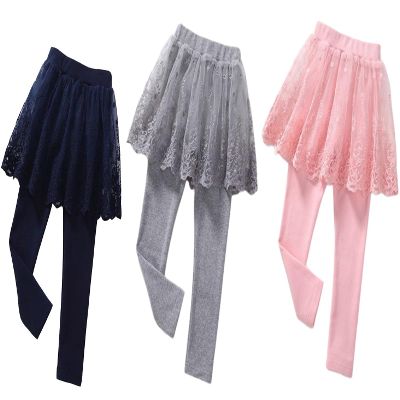 BGMINGYI Baby Girls Footless Leggins with Tutu Ruffle Lace Flower Skirt Toddler Cotton Pantskirt(US, Age, 4 Years, 5 Years, 3 Colors-Lace)