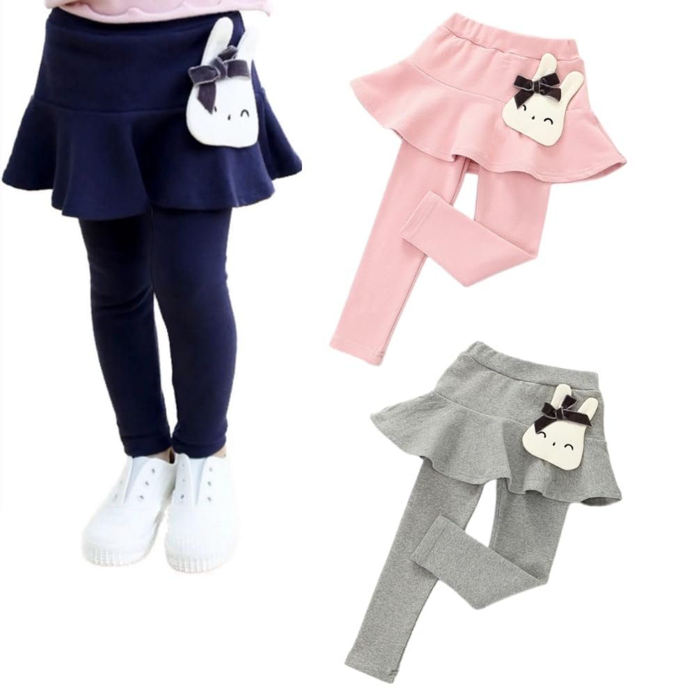 BGMINGYI Baby Girls Footless Leggins with Tutu Ruffle Lace Flower Skirt Toddler Cotton Pantskirt(US, Age, 4 Years, 5 Years, 3 Colors-Rabbit)