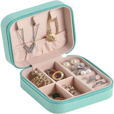 ALPHA FORGE Jewellery Organisers Box for Women Travel Size I Original PU Leather Multi-Compartment Jewelry Storage Box Organizer for Earrings, Necklace, Rings, Pendants- Blue Small