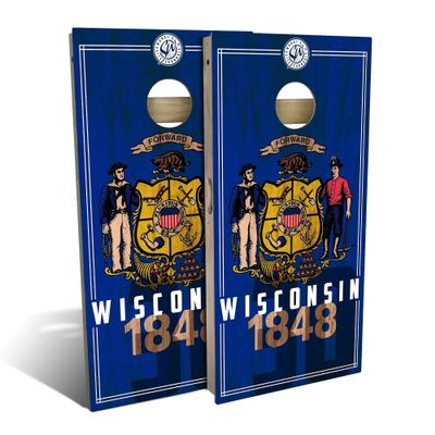 Skip's Garage Wisconsin Flag 2.0 Cornhole Set - Premium 2x4 (Corn Bags) - Include Hole + Edge Lights