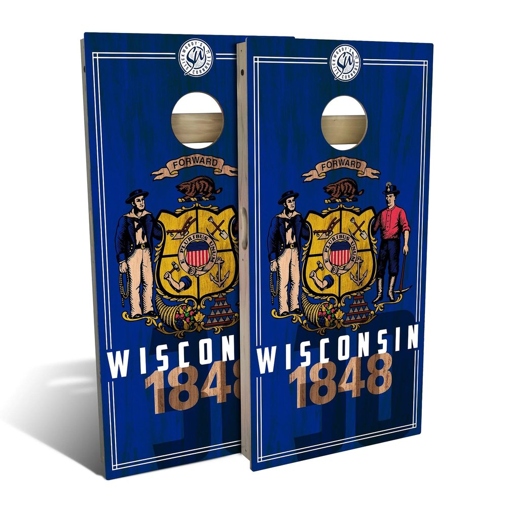 Skip's Garage Wisconsin Flag 2.0 Cornhole Set - Premium 2x4 (Corn Bags) - Include Hole + Edge Lights