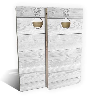 Skip's Garage Rustic White Wood Cornhole Set - Premium 2x4 (Corn Bags) - Include Case + Hole + Edge