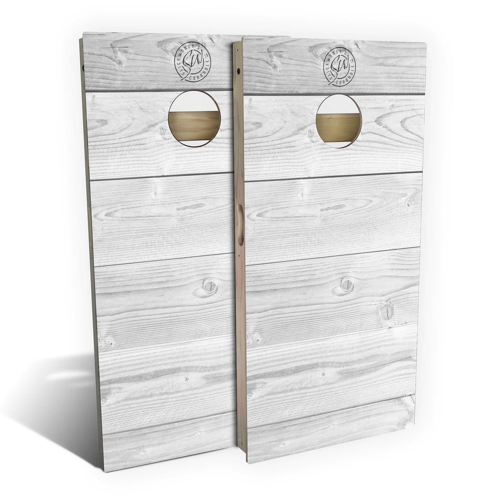 Skip's Garage Rustic White Wood Cornhole Set - Premium 2x4 (Corn Bags) - Include Case + Hole + Edge
