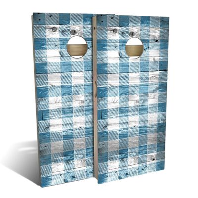 Skip's Garage Blue Checkered Cornhole Set - Premium 2x4 (Corn Bags) - Include Edge Lights