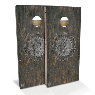 Skip's Garage South Dakota Flag Rustic Cornhole Set - Premium 2x4 (Corn Bags) - Include Case + Hole Lights