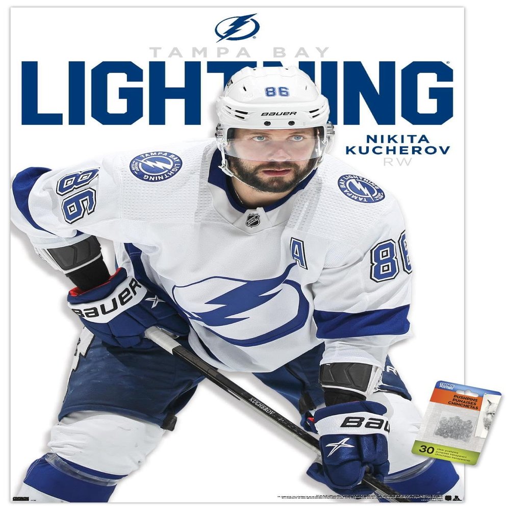 Trends International NHL Tampa Bay Lightning - Nikita Kucherov Feature Series 23 Wall Poster, 22.37" x 34.00", Poster & Push Pin Bundle