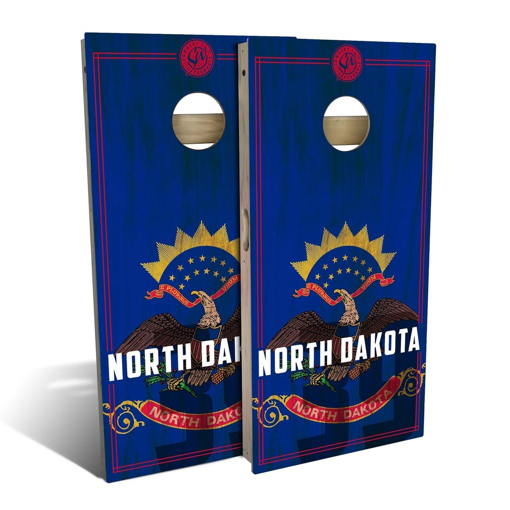 Skip's Garage North Dakota Flag 2.0 Cornhole Set - Backyard 2x4 (Weather Bags) - Include Hole Lights