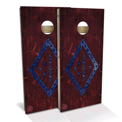 Skip's Garage Arkansas Flag Cornhole Set - Backyard 2x4 (Weather Bags) - Include Hole + Edge Lights