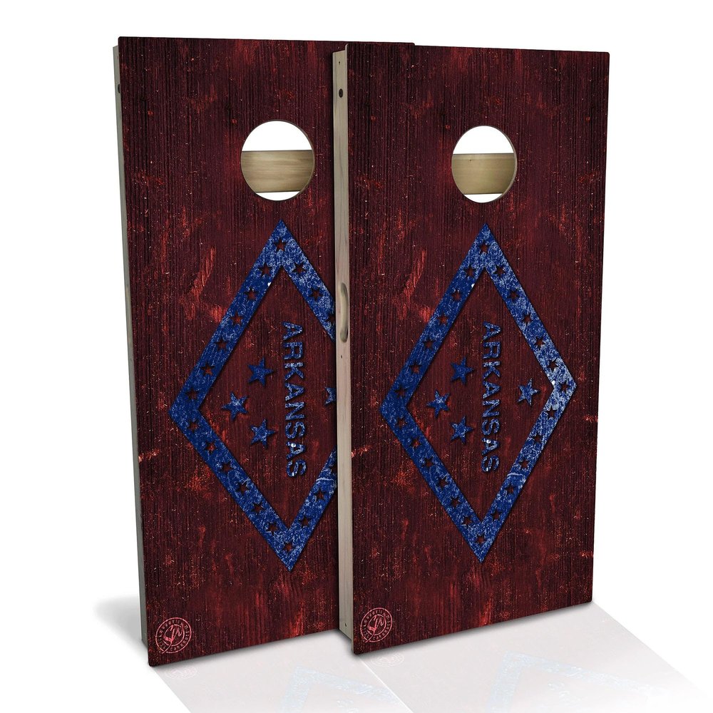 Skip's Garage Arkansas Flag Cornhole Set - Backyard 2x4 (Weather Bags) - Include Hole + Edge Lights