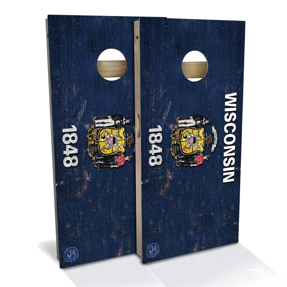 Skip's Garage Wisconsin Flag Cornhole Set - Premium 2x4 (Corn Bags) - Include Hole + Edge Lights