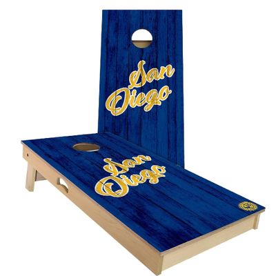 Skip's Garage San Diego Vintage Themed Cornhole Set - Premium 2x4 (Weather Bags) - Include Edge Lights