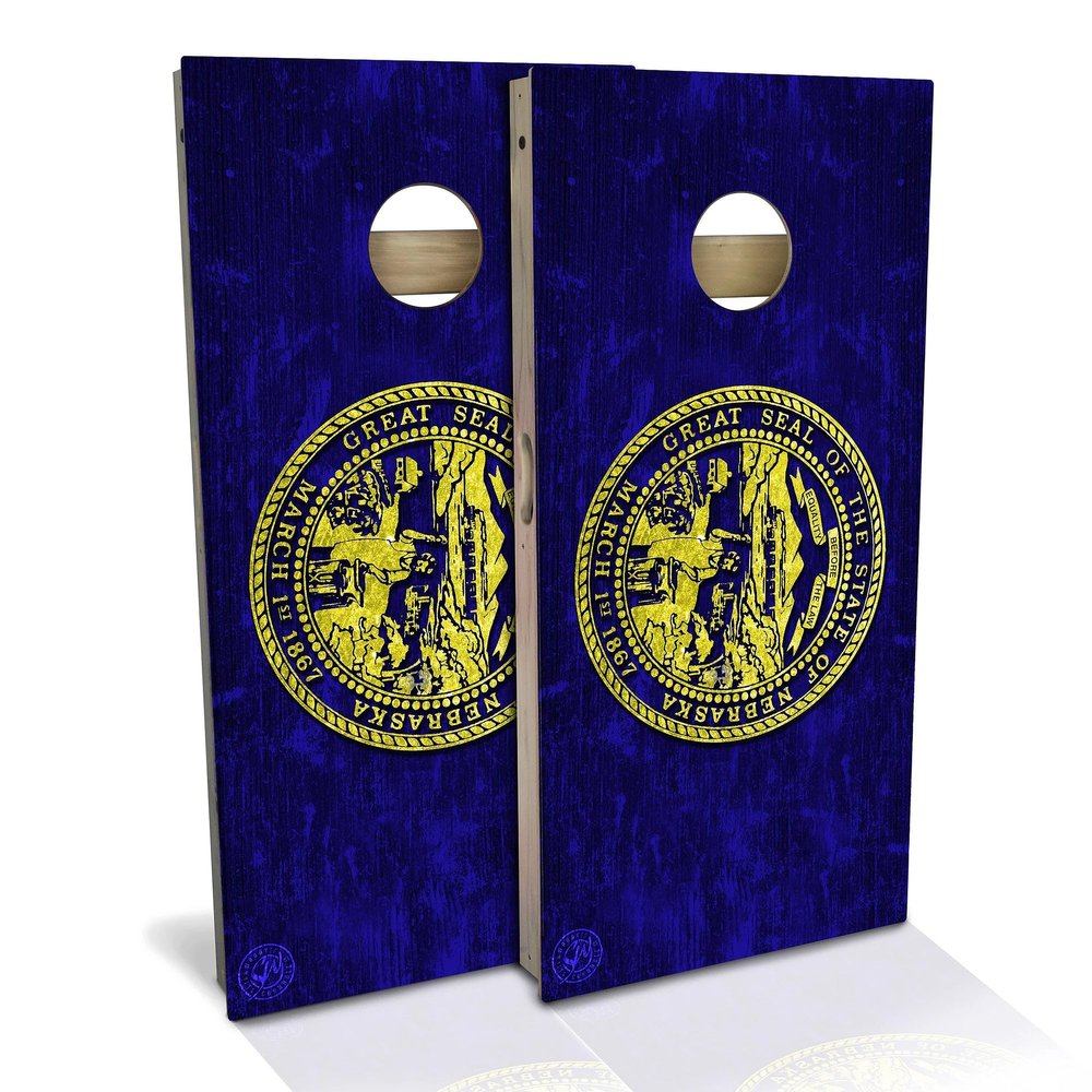 Skip's Garage Nebraska Flag Cornhole Set - Backyard 2x4 (Corn Bags) - Include Hole + Edge Lights
