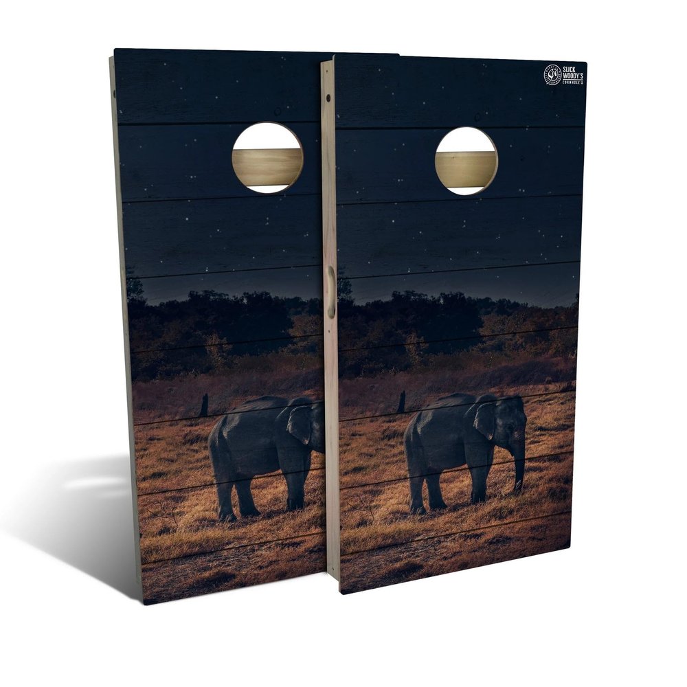 Elephant Under The Stars Cornhole Set - Premium 2x4 (Corn Bags) - Include Hole + Edge Lights