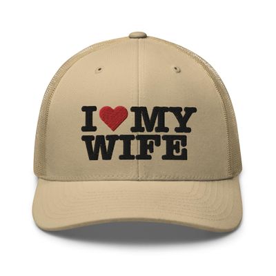 RIVEMUG I Love My Wife Trucker Hat Curved Bill Mid Crown Adjustable Funny Cap Khaki