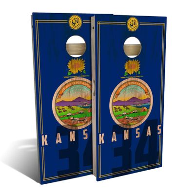 Skip's Garage Kansas Flag 2.0 Cornhole Set - Premium 2x4 (Corn Bags) - NO Accessories