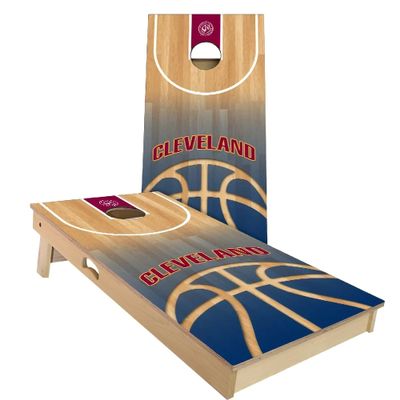 Skip's Garage Cleveland Themed #3 Cornhole Set - Backyard 2x4 (Weather Bags) - Include Case + Hole Lights