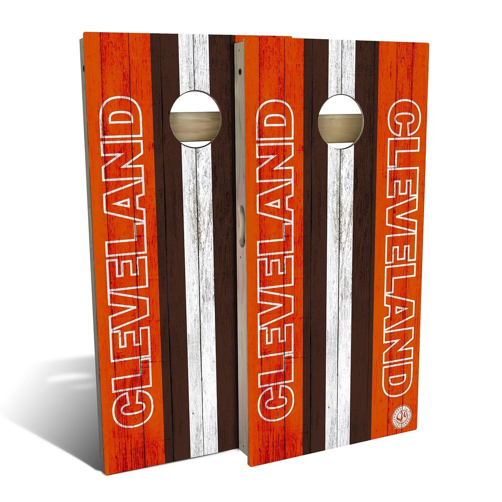 Skip's Garage Cleveland Themed #1 Cornhole Set - Backyard 2x4 (Corn Bags) - Include Hole Lights