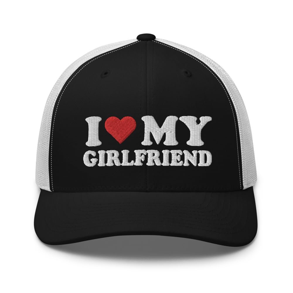 RIVEMUG I Love My Girlfriend Trucker Hat Curved Bill Mid Crown Adjustable Hat Black/White