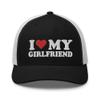 RIVEMUG I Love My Girlfriend Trucker Hat Curved Bill Mid Crown Adjustable Hat Black/White view 1