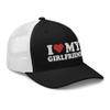 RIVEMUG I Love My Girlfriend Trucker Hat Curved Bill Mid Crown Adjustable Hat Black/White view 3