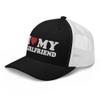 RIVEMUG I Love My Girlfriend Trucker Hat Curved Bill Mid Crown Adjustable Hat Black/White view 4
