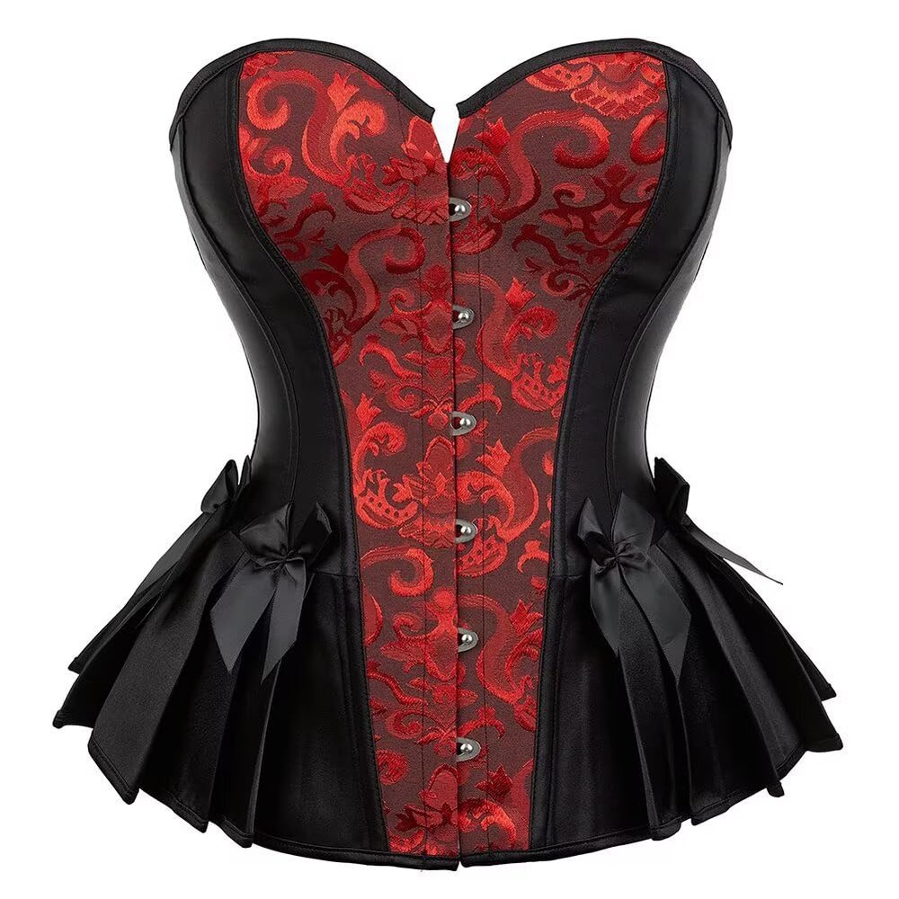 Jutrisujo Corset Top Women Outfit Lingerie Lace up Plus Size Gothic Ladies Basques Halloween Red L