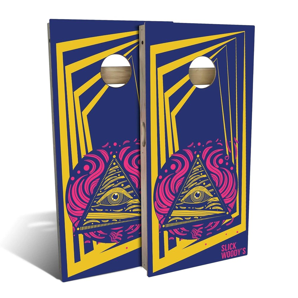 Skip's Garage 70s Seeing Eye Cornhole Set - All-Weather 2x4 (Weather Bags) - Include Hole + Edge Lights