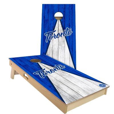 Skip's Garage Toronto Triangle Themed Cornhole Set - All-Weather 2x4 (Weather Bags) - Include Case + Edge Lights
