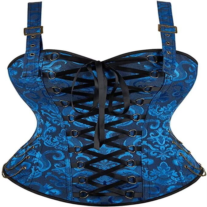 Steampunk Corset Tops for Women Bustier with Straps Pirate Costume Gothic Ladies Basques Halloween Blau XS