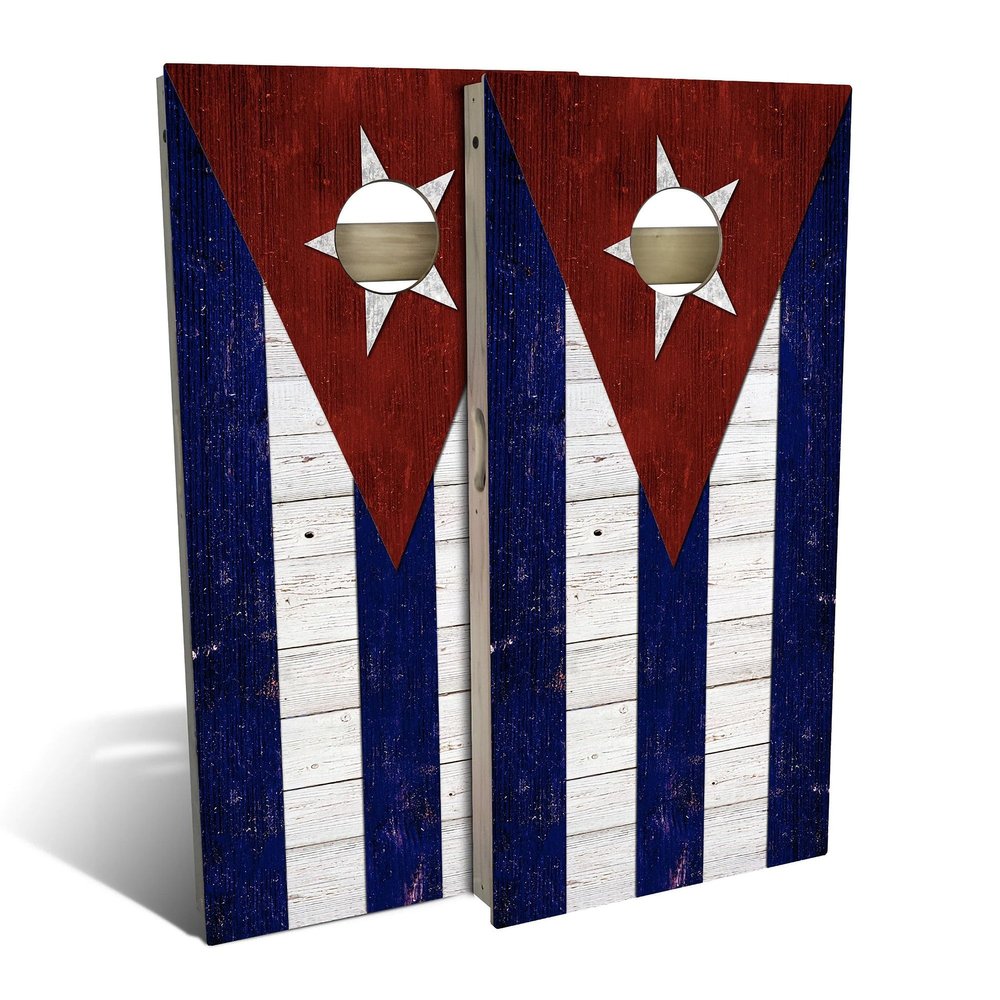 Skip's Garage Cuba Flag Cornhole Set - Backyard 2x4 (Corn Bags) - Include Carry Case