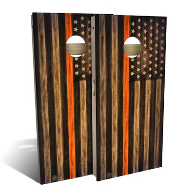 Skip's Garage Charred Search & Rescue USA Cornhole Set - Premium 2x4 (Weather Bags) - Include Case + Edge Lights