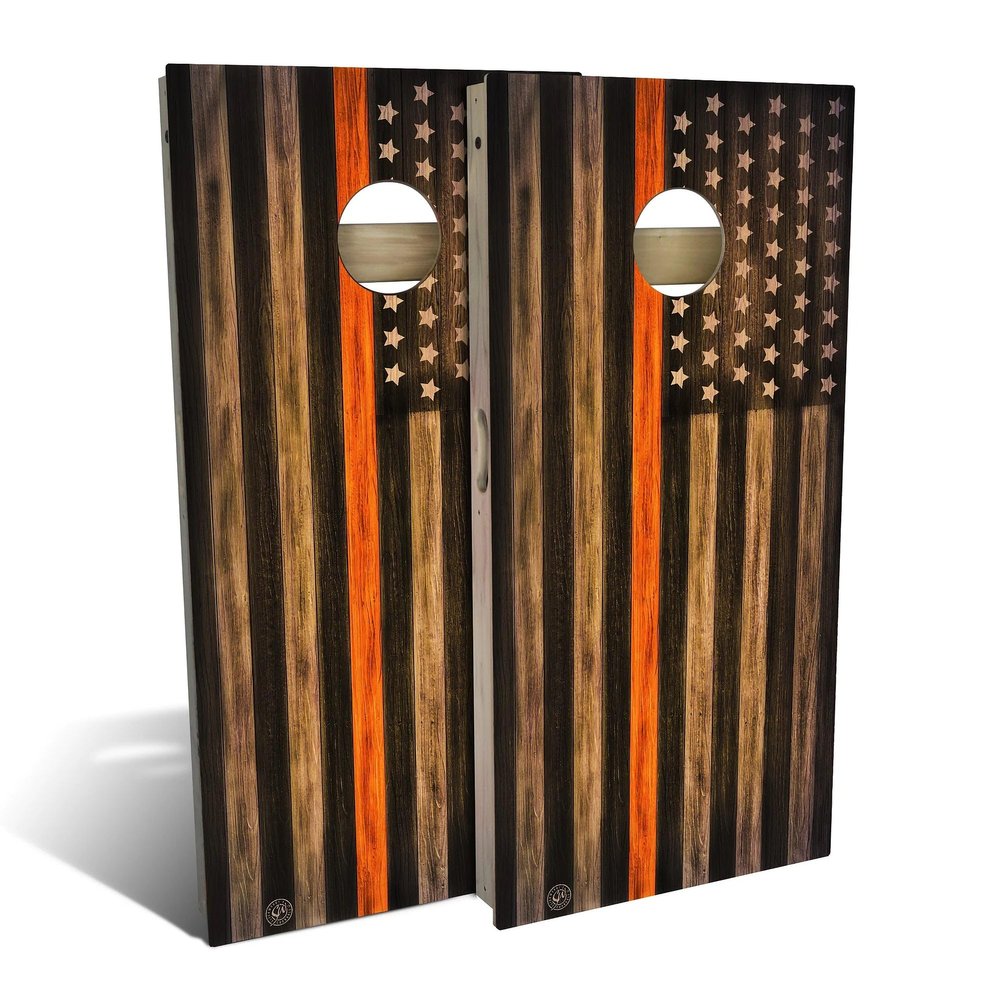 Skip's Garage Charred Search & Rescue USA Cornhole Set - Premium 2x4 (Weather Bags) - Include Case + Edge Lights